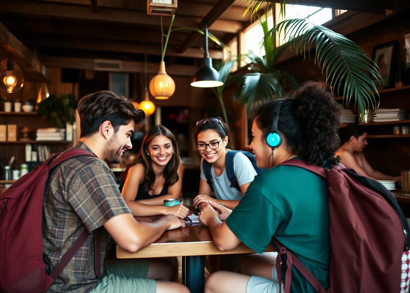 Backpackers sharing a table at a Townsville cafe
